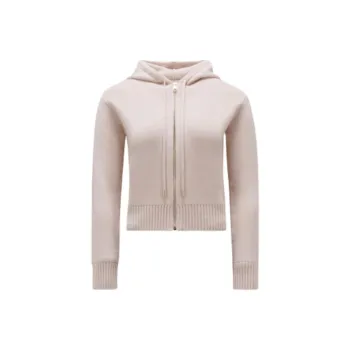 Moncler Wool & Cashmere Zip Up Hoodie Sweatshirt Women's Light Pink