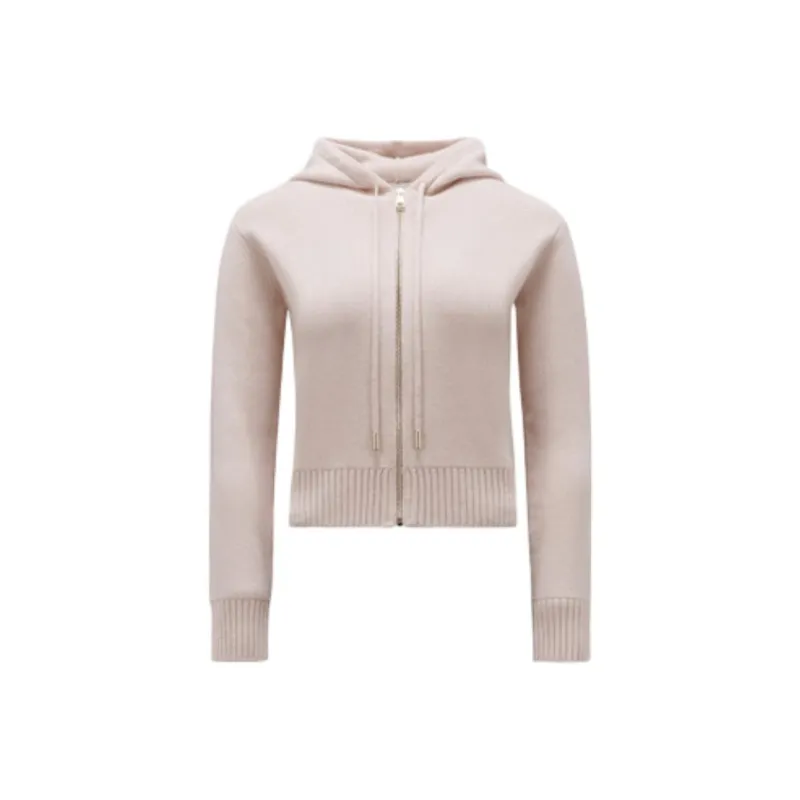 Moncler Wool & Cashmere Zip Up Hoodie Sweatshirt Women's Light Pink-0