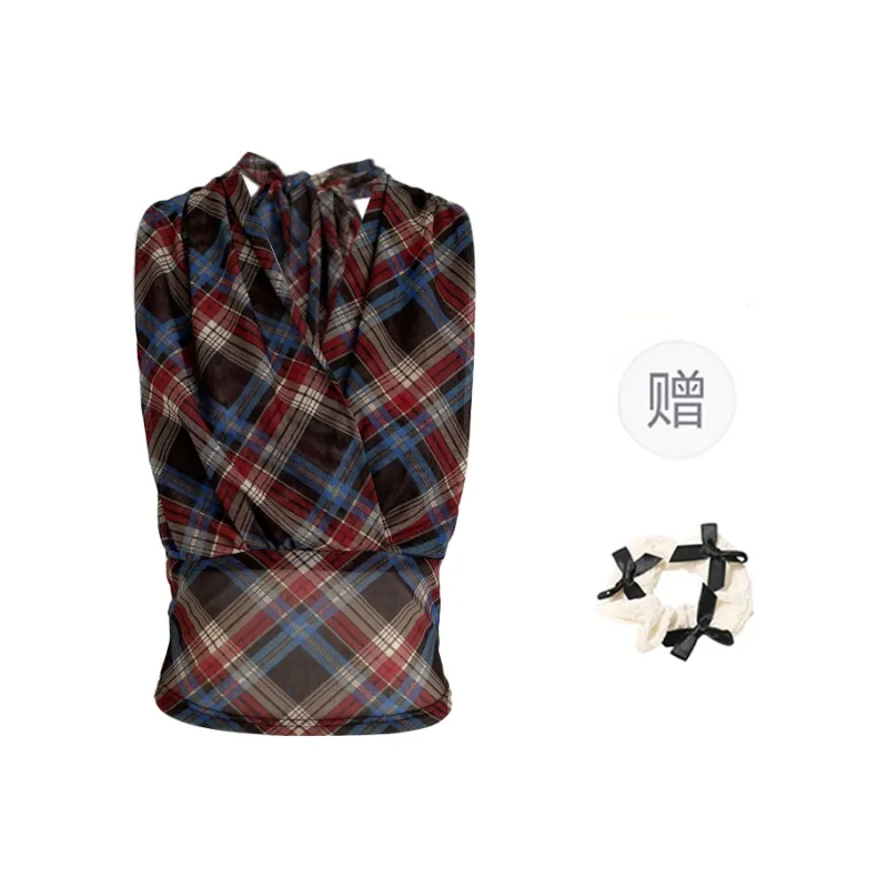 TORIGHT Camisole Women's Plaid+Bowknot Hair Tie Comes With-0