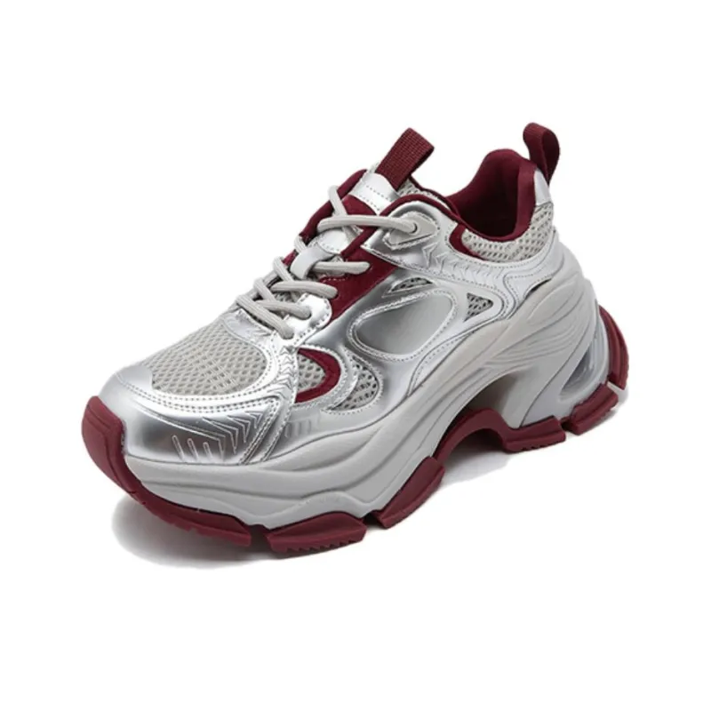 BBMTR Chunky Sneakers Women's Low Top Black/Silver/Angela Red-12