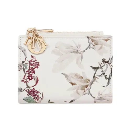 DIOR Lady Dior Sheepskin Wallet Women's White