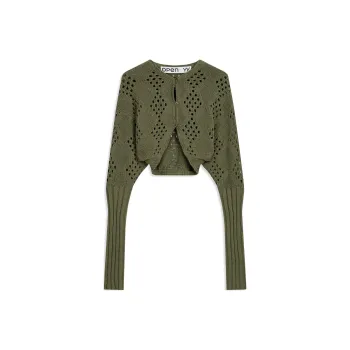 Open Yy ARGYLE POINTELLE KNIT BOLERO Knitwear Women's KHAKI/Khaki
