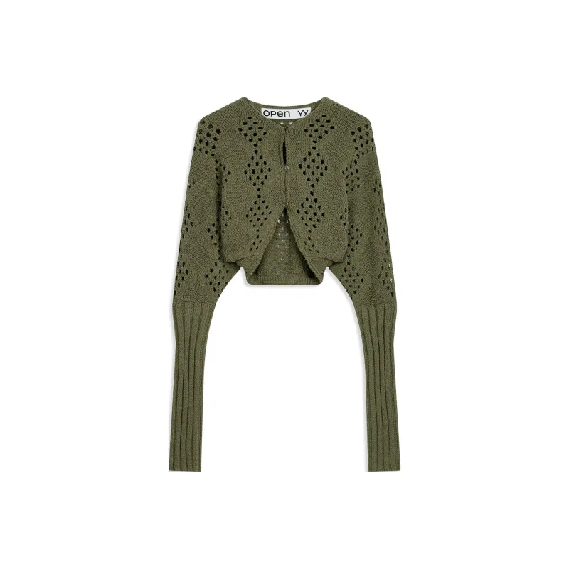 Open Yy ARGYLE POINTELLE KNIT BOLERO Knitwear Women's KHAKI/Khaki-0
