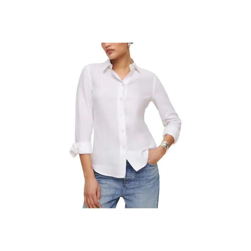 REFORMATION Alfie Linen Shirt Women's White-0
