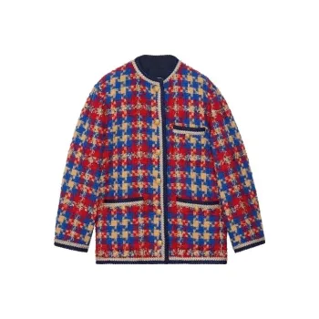 GUCCI Lamé Check Wool Tweed Jacket Blue Multicolour