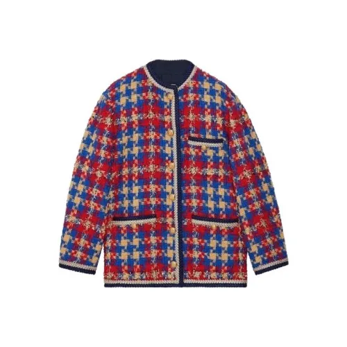 GUCCI Lamé Check Wool Tweed Jacket Blue Multicolour