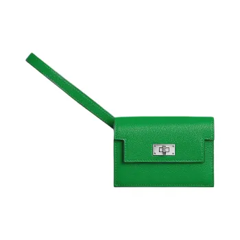 HERMES Kelly Pocket Chamkila Goat Skin Wallet Women's 1K Bambou Bamboo Green