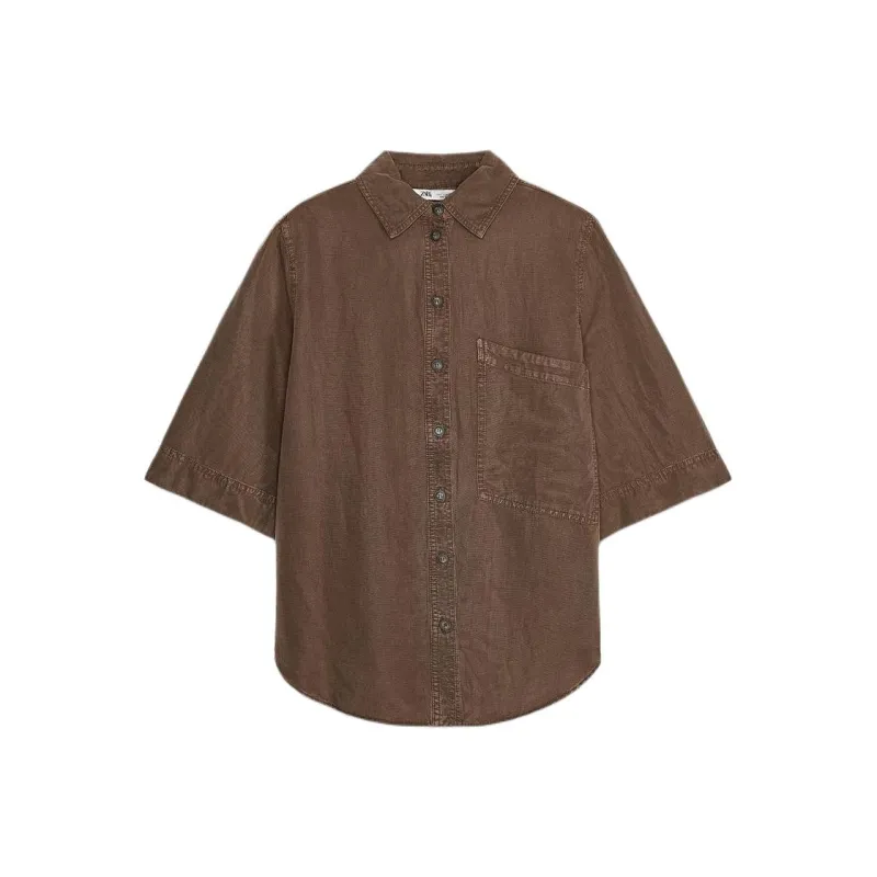 ZARA ZW Series Shirt Women's Brown-0