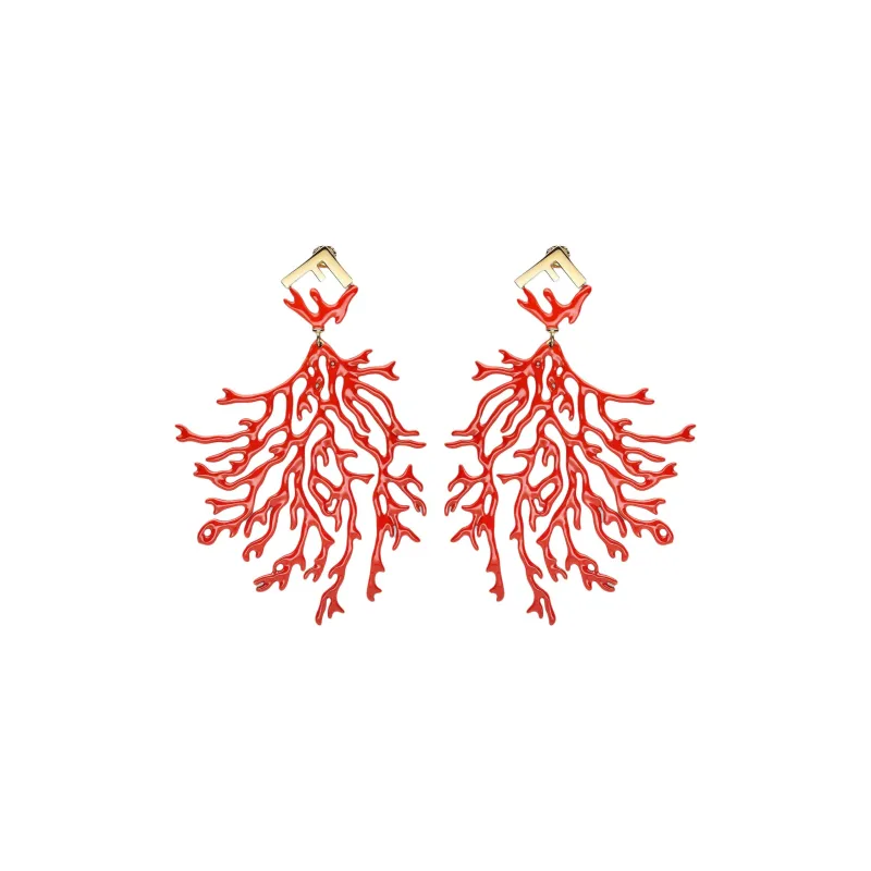FENDI Brass Earrings Unisex Red-0