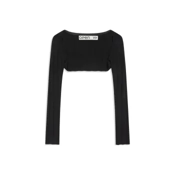 Open Yy PLEATED BOLERO CARDIGAN Knitwear Women's Black