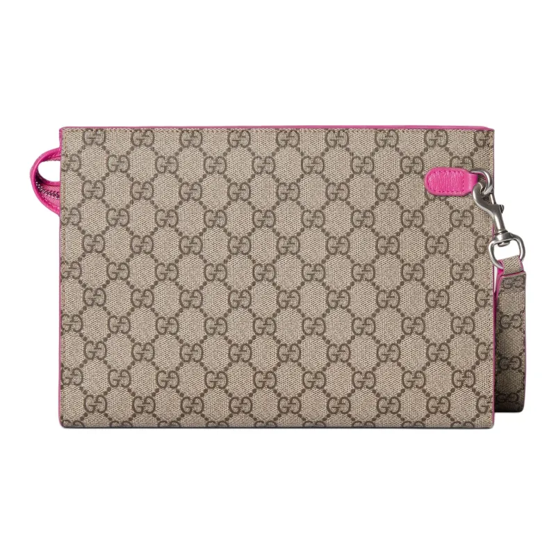 GUCCI GG Supreme Artificial Leather Clutch Women's Dark Brown & Pink-3
