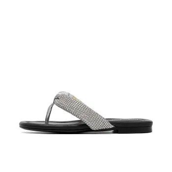 ELLE Rhinestone Flip Flops Women's Black Silver