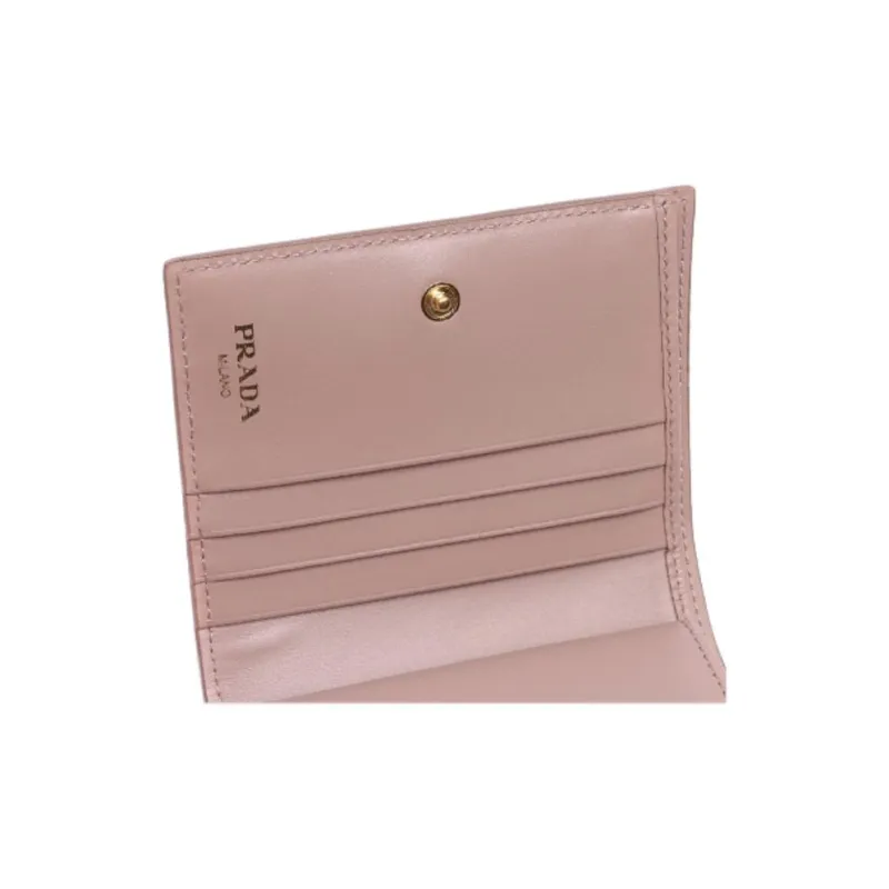 PRADA Cow Leather Wallet Women's Pink Beige-6