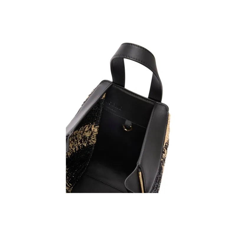 LOEWE Raffia With Calfskin One Shoulder Handbag Women's Natural Color & Black-5