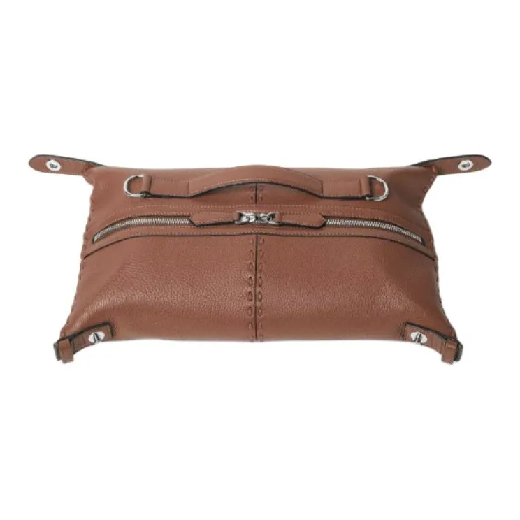 FENDI Selleria Leather Handbag Small Size Men's Brown-4