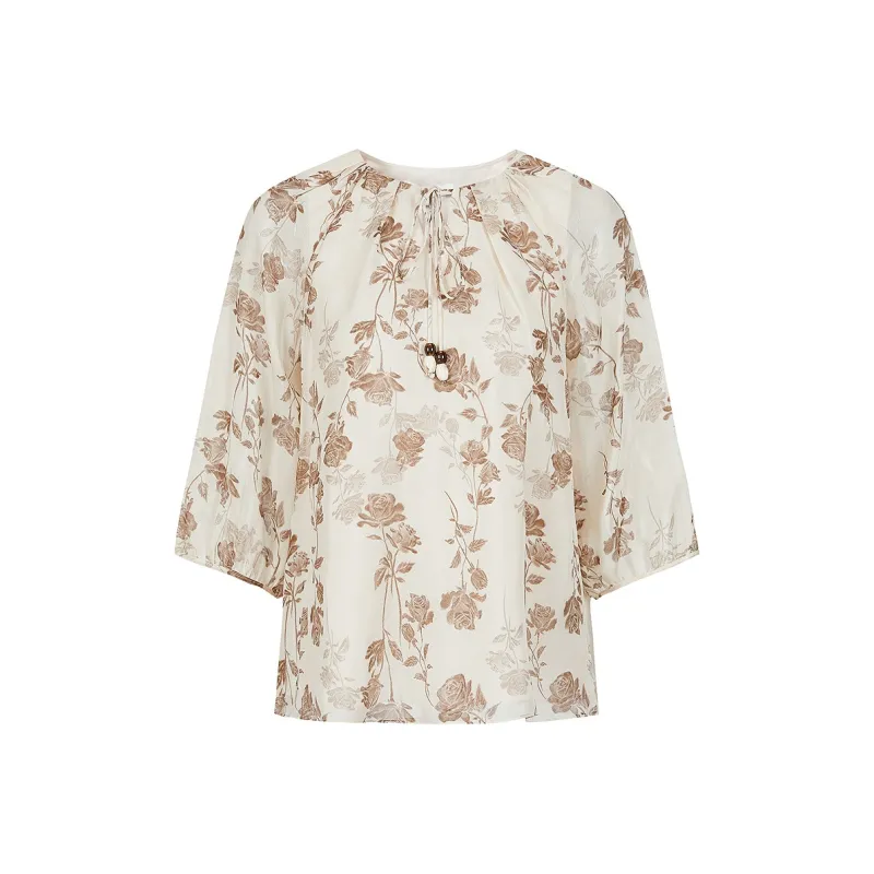 JZ. ANNAKRO Chiffon Shirt Women's Floral Apricot-0
