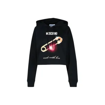 MOSCHINO Heart Printed Drawstring Cropped Hoodie