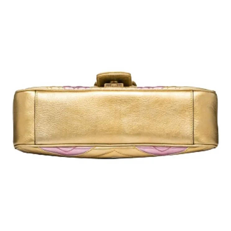 GUCCI Leather Shoulder Bag Women's Gold & Pink-4