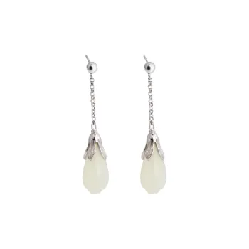 HENGTAIZHUBAO Hetian Jade Earrings Pale Greenish White Jade Women's