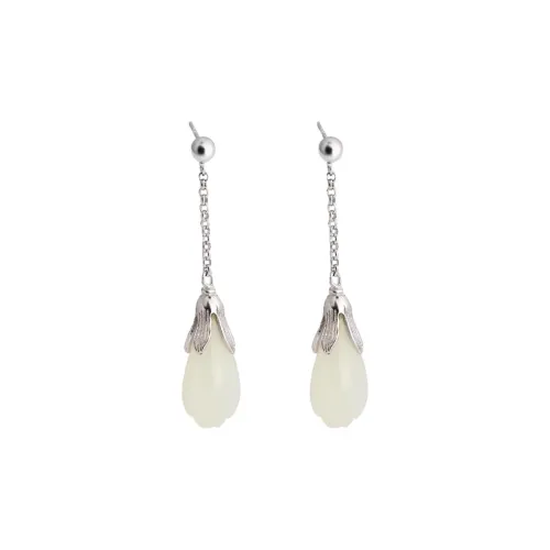 HENGTAIZHUBAO Hetian Jade Earrings Pale Greenish White Jade Women's