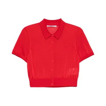 Alexander Wang Logo Embroidered Fine Knit Polo Cardigan