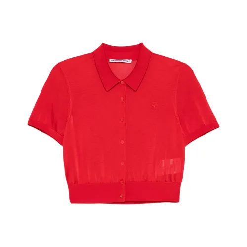 Alexander Wang Logo Embroidered Fine Knit Polo Cardigan