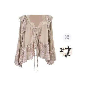 TURN UP Shirt Women's Nude Pink+Bowknot Hair Tie Comes With
