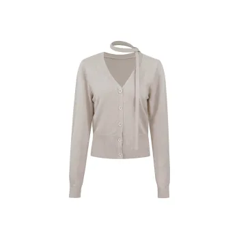 Ariseism Cropped Red Knitted Fabric Cardigan Women's Spring Slim Fit Base Top Women's