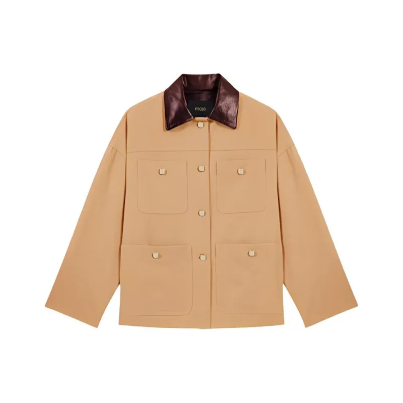 Maje Leather collar Cotton Jacket-0