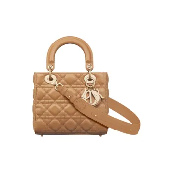 DIOR Lady Dior My ABCDior Lambskin One Shoulder Handbag Small Size Women's Light Gold