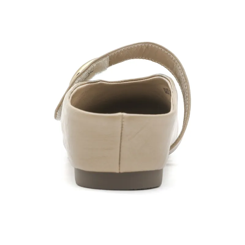 JOSINY Leather Patchwork Abrasion Resistant Slip Resistant Quick Dry Closed Toe Slippers Women's Khaki-5