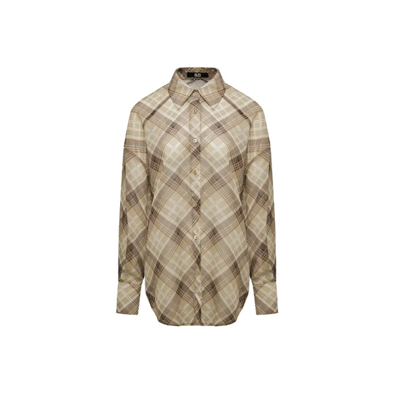 NUTH Shirt Women's Yellow Brown Plaid-0
