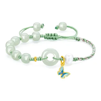 Lao Feng Xiang Hetian Jade Bracelets Pale Greenish White Jade Women's