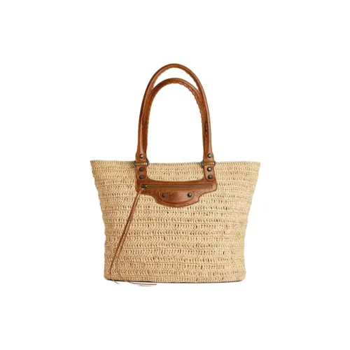 Balenciaga Sheepskin Straw Woven Handbag Medium Size Women's Natural