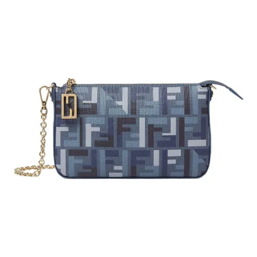 FENDI Baguette Fabric Shoulder Bag Clutch Women's Blue