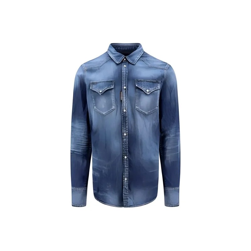 DSQUARED 2 Medium Wash Classic Western Shirt-0