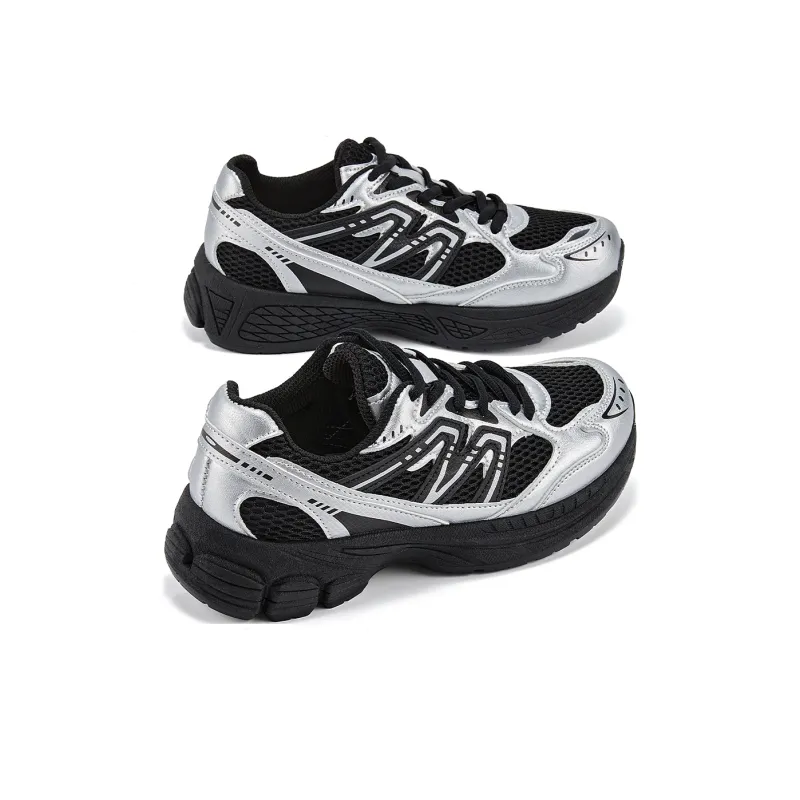 La Chapelle Cushioning, Slip Resistant, And Breathable Low Top Chunky Sneakers Women's Black-1
