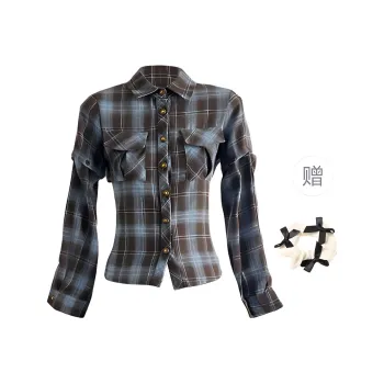 TURN UP Shirt Women's Brown Blue+Bowknot Hair Tie Comes With