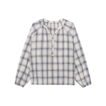 CHARM PICK Shirt Women's Blue Plaid