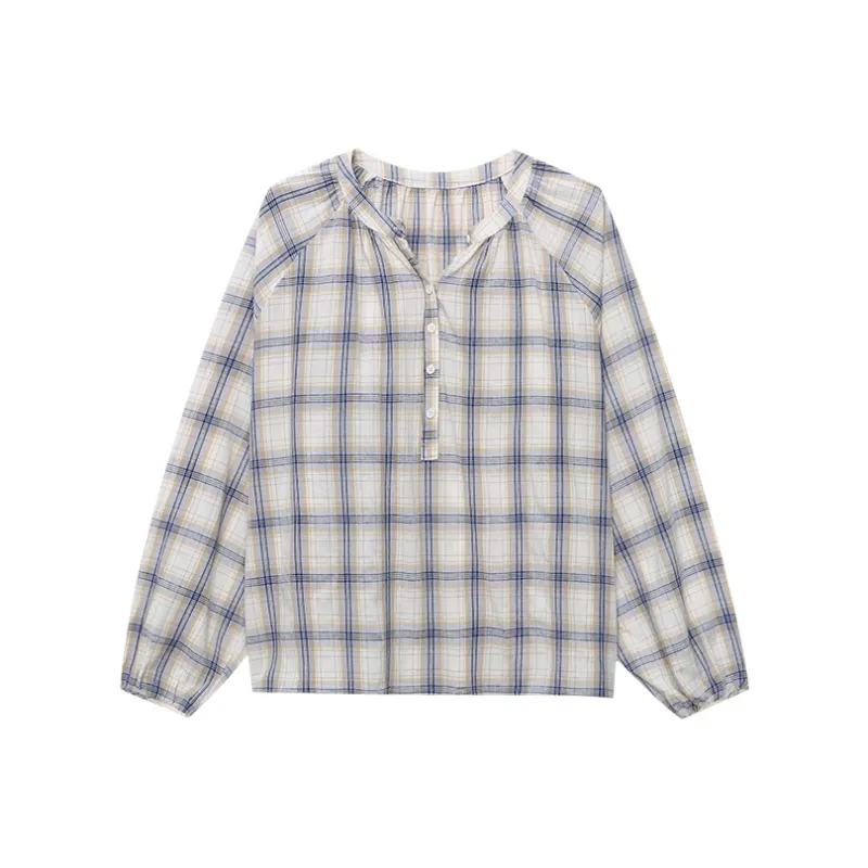 CHARM PICK Shirt Women's Blue Plaid-0
