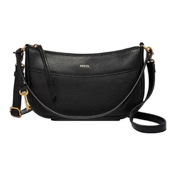 FOSSIL Cow Leather Shoulder Bag, Handbag Small Size Women's Black