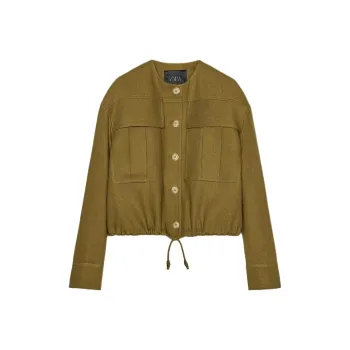 ZARA ZW Series Jackets & Coats Women's Olive Green