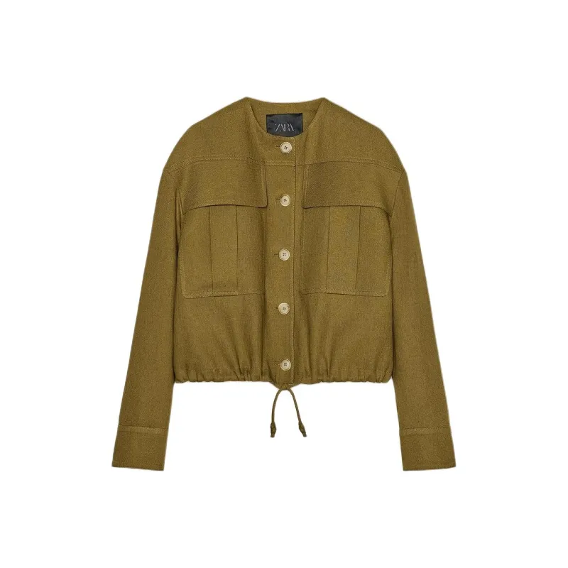 ZARA ZW Series Jackets & Coats Women's Olive Green-0