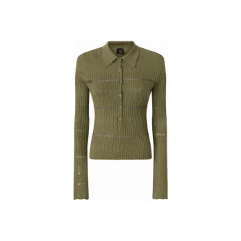 PINKO Metallic Stripe Long Sleeved Polo Shirt
