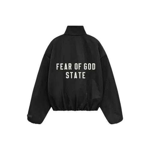 Fear Of God Essentials Military Nylon Hooded Jacket Women'ss Textured Nylon Track Jacket Black