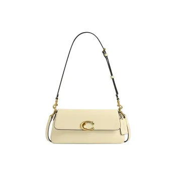 COACH Leather Shoulder Bag Medium Size Women's Light Yellow