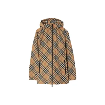Burberry Nova Checked Hooded Zip Up Coat