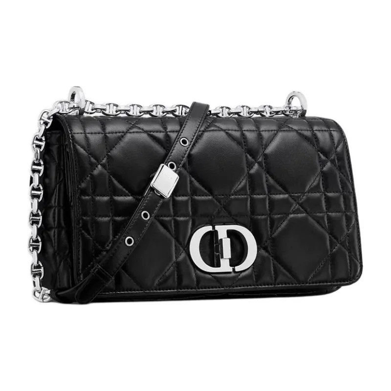 DIOR Caro Macrocannage Lambskin Shoulder Bag Medium Size Women's Black-1