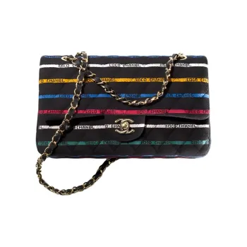 CHANEL 22SS Spring And Summer Classic Flap CF Cotton Shoulder Bag Crossbody Bag Women's Black And Multicolor