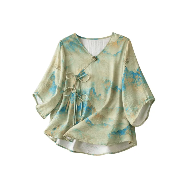 Cypress House Shirt Women's Blue Green Painting-0